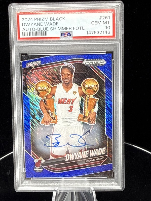 Dwyane Wade Auto 3/25 2024 Panini Prizm Blue Shimmer FOTL PSA 10 Jersey Match