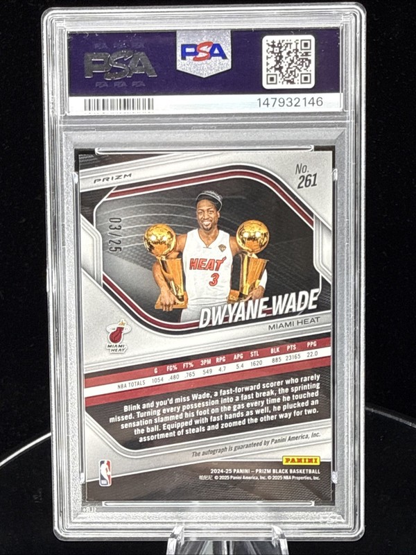 Dwyane Wade Auto 3/25 2024 Panini Prizm Blue Shimmer FOTL PSA 10 Jersey Match view 2