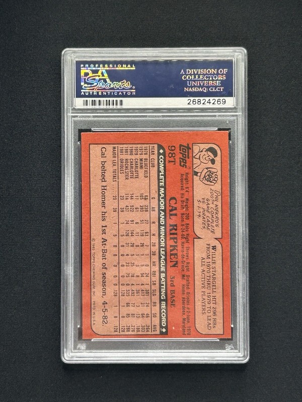1982 TOPPS TRADED CAL RIPKEN JR. ROOKIE RC #98T PSA 9 OC view 2