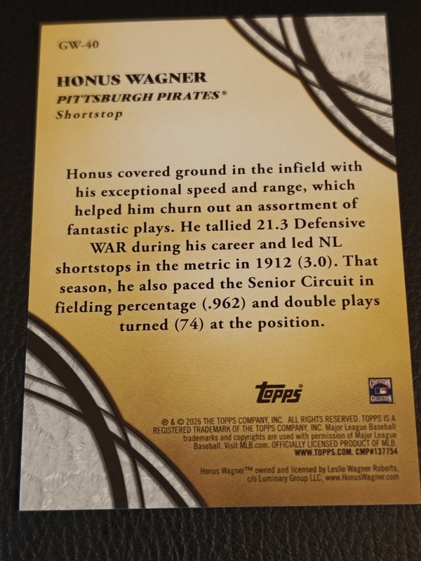 Honus Wagner 2026 Topps Series 2 Baseball - Glove Work FOIL - GW-40 Pirates view 2