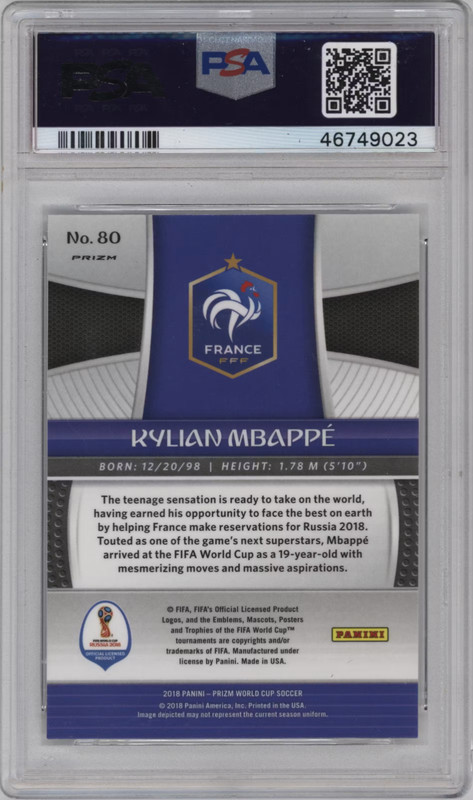 2018 Panini Prizm World Cup Kylian Mbappe Silver Prizm #80 France PSA 9 Mint RC view 2