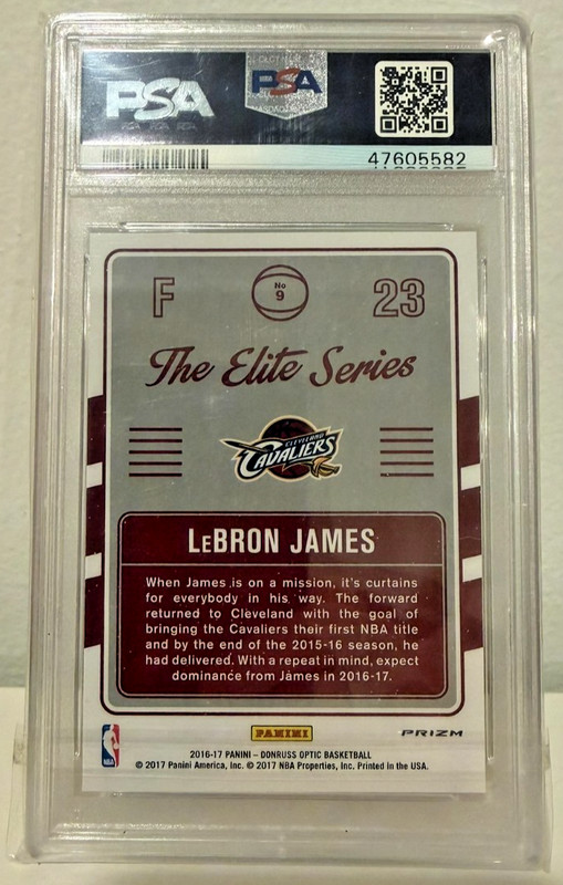 2016-17 Panini Donruss Optic The Elite Series Holo Prizm #9 LeBron James PSA 9 view 2