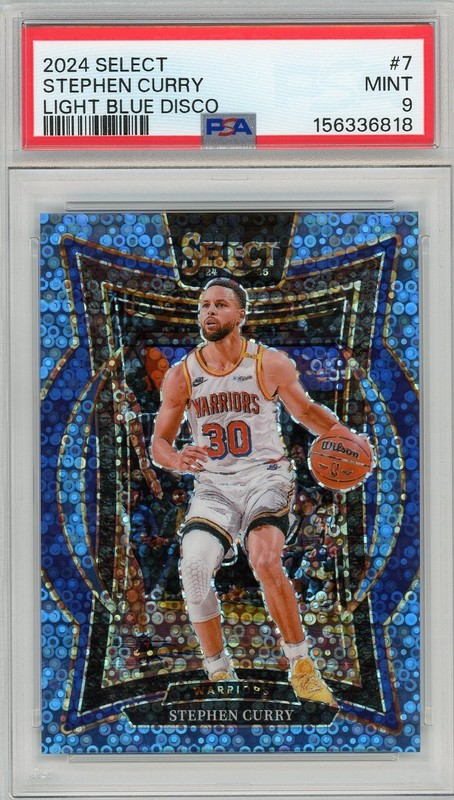 2024-25 Panini Select #7 Stephen Curry Light Blue Disco /99 PSA 9