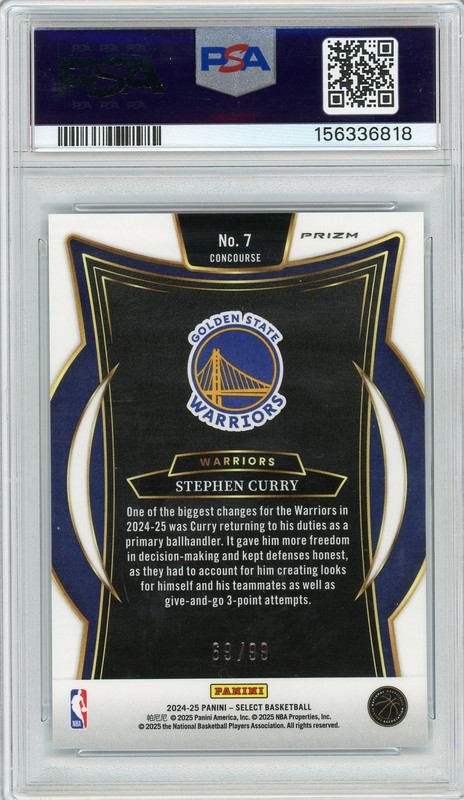 2024-25 Panini Select #7 Stephen Curry Light Blue Disco /99 PSA 9 view 2