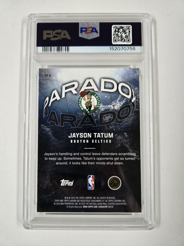 2025-26 Topps Chrome Jayson Tatum Paradox SSP Case Hit PSA 10 view 2