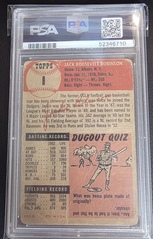 1953 TOPPS JACKIE ROBINSON #1 PSA 1 view 2