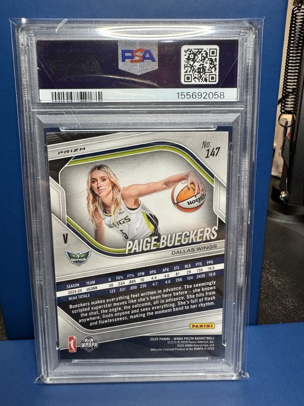 2025 Panini Prizm WNBA Paige Bueckers RC Logo Prizm PSA 8 view 2