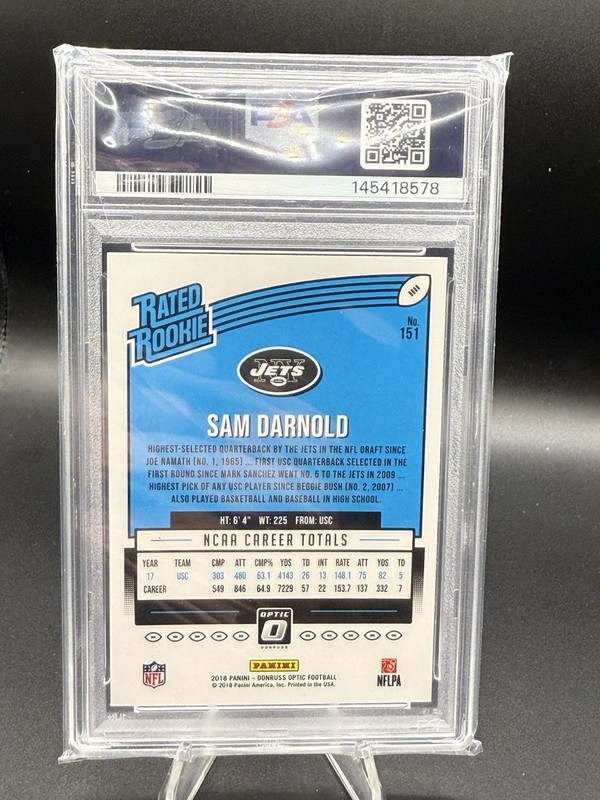 Sam Darnold **PSA 10** Rookie 2018 Donruss Optic - Rated Rookie #151 Seahawks view 2