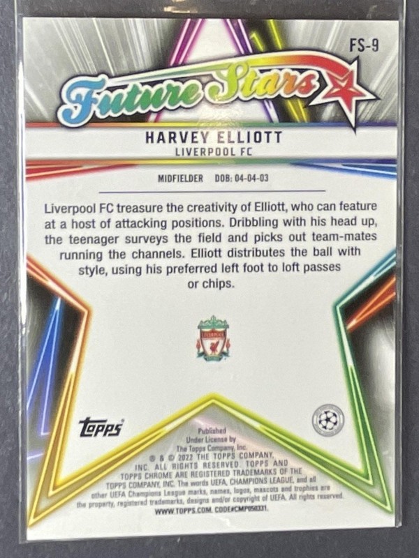 2021 Topps Chrome Sapphire UEFA Champions Harvey Elliott #FS-9 Future Stars view 2