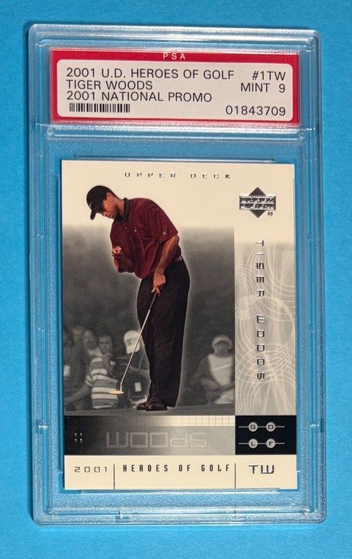 2001 UD Heroes of Golf National Promo #1TW Tiger Woods Rookie RC PSA 9 Mint RARE