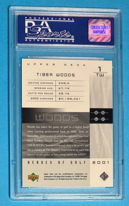 2001 UD Heroes of Golf National Promo #1TW Tiger Woods Rookie RC PSA 9 Mint RARE view 2