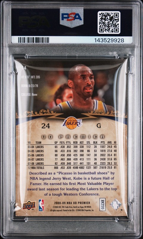 2008-09 Upper Deck UD Premier Kobe Bryant /99 PSA 8 Pop 6, 6 Higher Mamba #14 view 2
