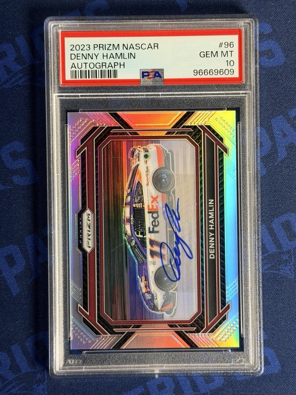 2023 Panini Prizm Silver NASCAR Denny Hamlin Auto Car PSA 10 POP 4 #96  FedEx