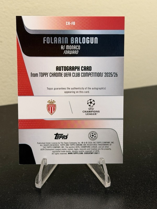Folarin Balogun 2025-26 Topps Chrome UEFA UCC Blue Lava Auto 69/150 USMNT view 2