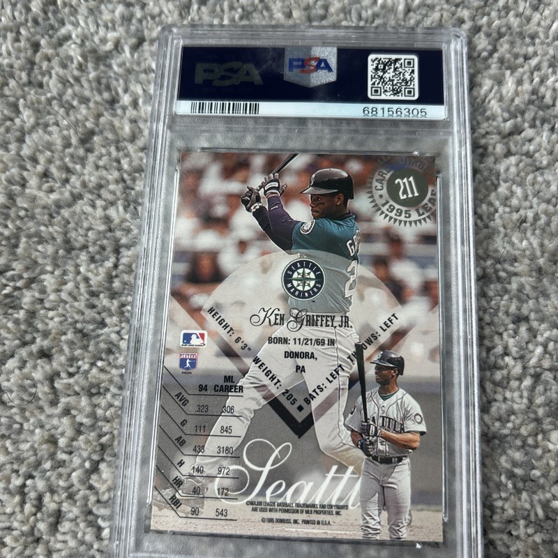 1995 Leaf KEN GRIFFEY JR # 211 (PSA 10 GEM MT) MLB Hall of Fame view 2