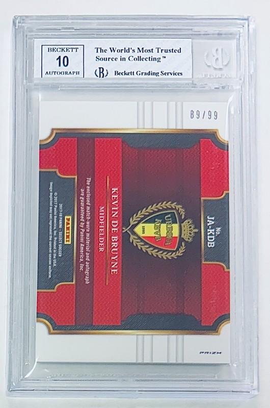 2017-18 Panini Select Kevin De Bruyne Match Worn Patch Auto Autograph /99 BGS 7 view 2