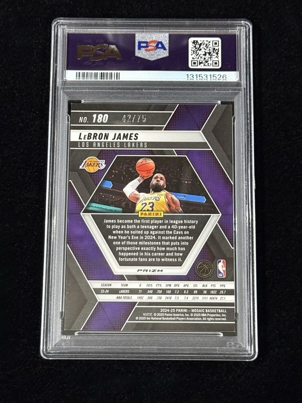 LeBron James 2024 Panini Mosaic Bronze Prizm #d/75 PSA 10 GEM MINT Lakers view 2