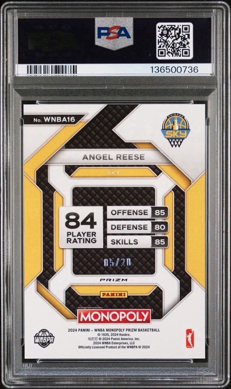 2024 PANINI PRIZM MONOPOLY WNBA INSERT #16 ANGEL REESE ROOKIE RC 5/20 PSA 10 view 2