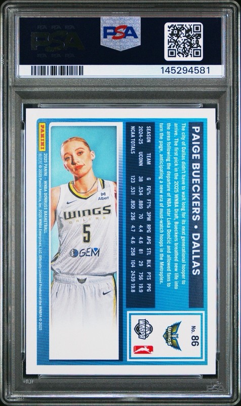 2025 Donruss WNBA Paige Bueckers #86 PSA 9 Rookie view 2