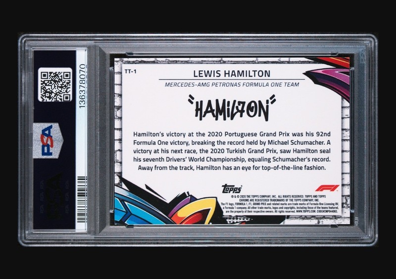 2020 TOPPS CHROME FORMULA 1 TRACK TAGS #1 LEWIS HAMILTON TRACK TAGS PSA 10 view 2