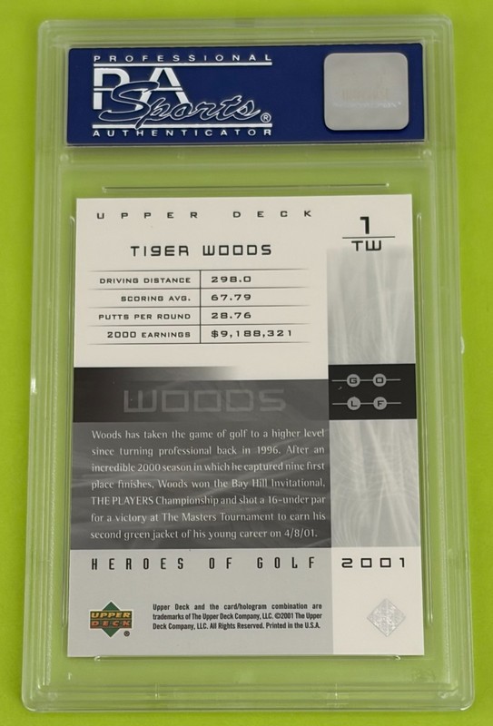 2001 UD Heroes of Golf National Promo #1TW Tiger Woods Rookie RC PSA 9 Mint RARE view 2