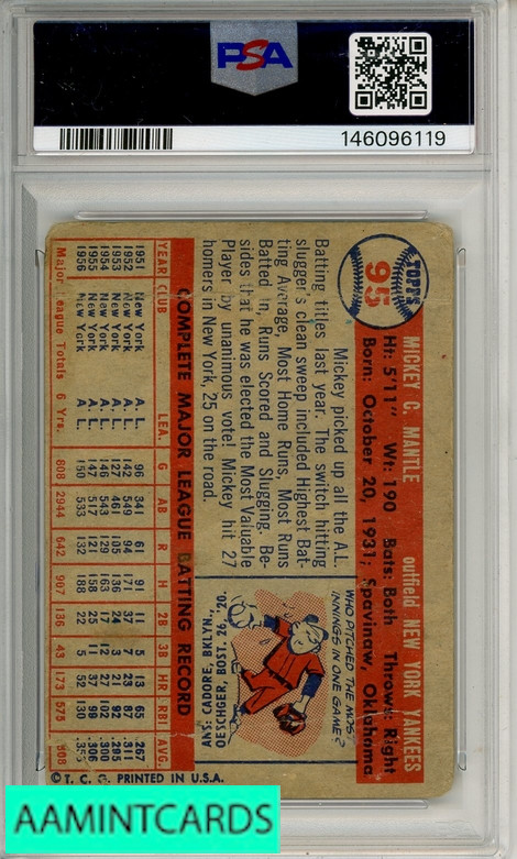 1957 TOPPS MICKEY MANTLE #95 PSA 1 PR view 2