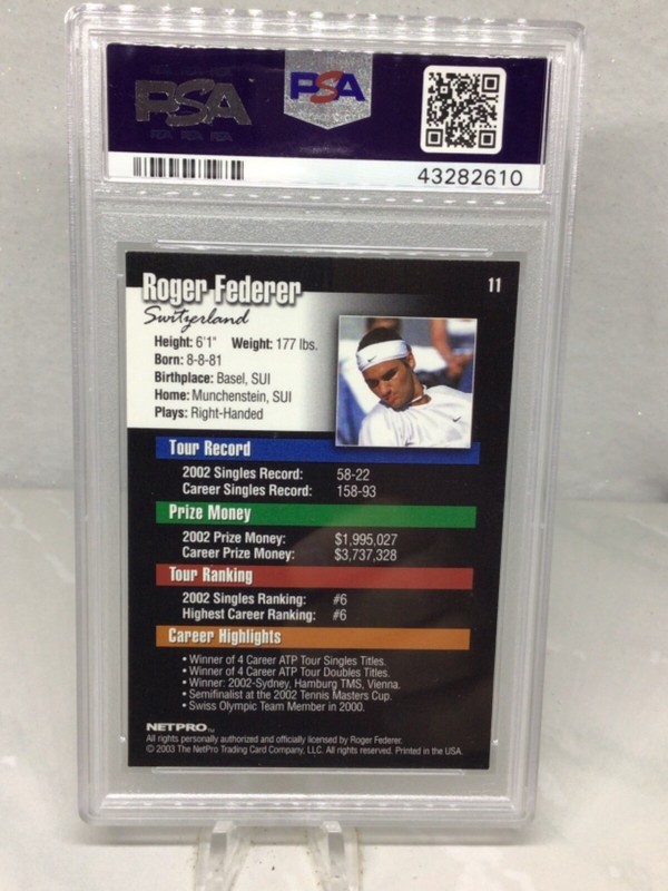 2003 Netpro #11 Roger Federer RC PSA 8 view 2