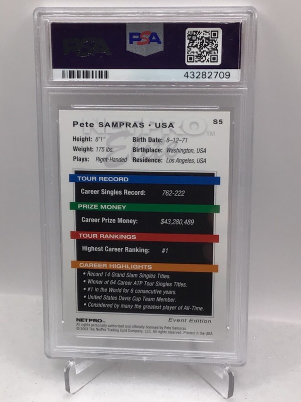 2003 Netpro Elite Event Edition #S5 Pete  Sampras PSA 9 (7 graded, 1 higher) view 2