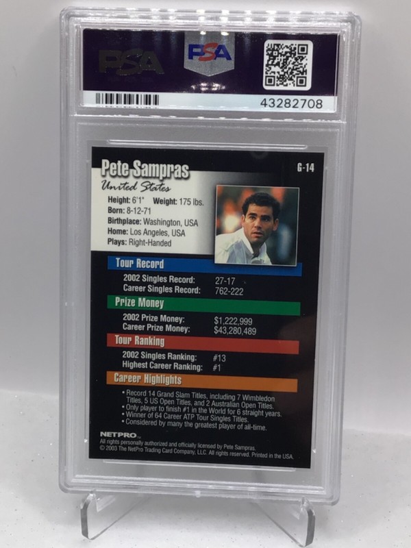 2003 Netpro Glossy #G14 Pete  Sampras PSA 10 (Top Pop) view 2