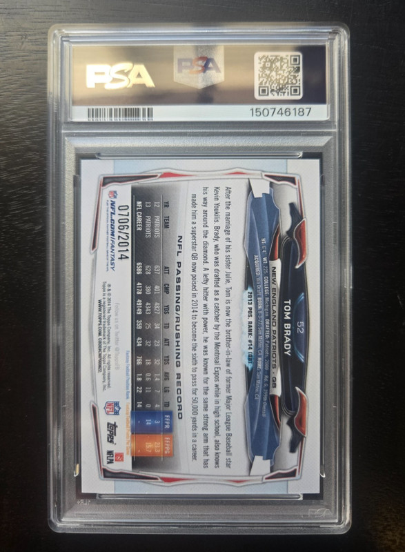 2014 Topps Gold Tom Brady PSA 9 Mint #52 view 2