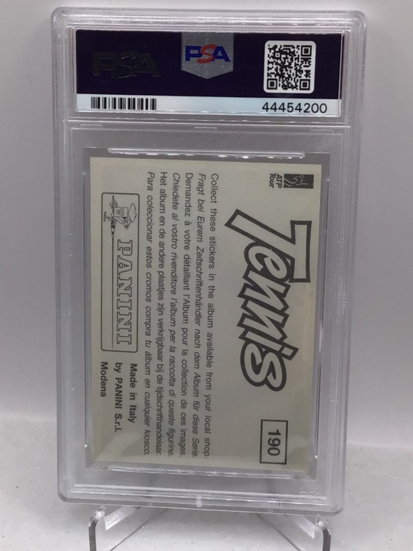 1992 Panini Tennis #190 Pete Sampras PSA 8 (Top Pop, Pop 3) view 2