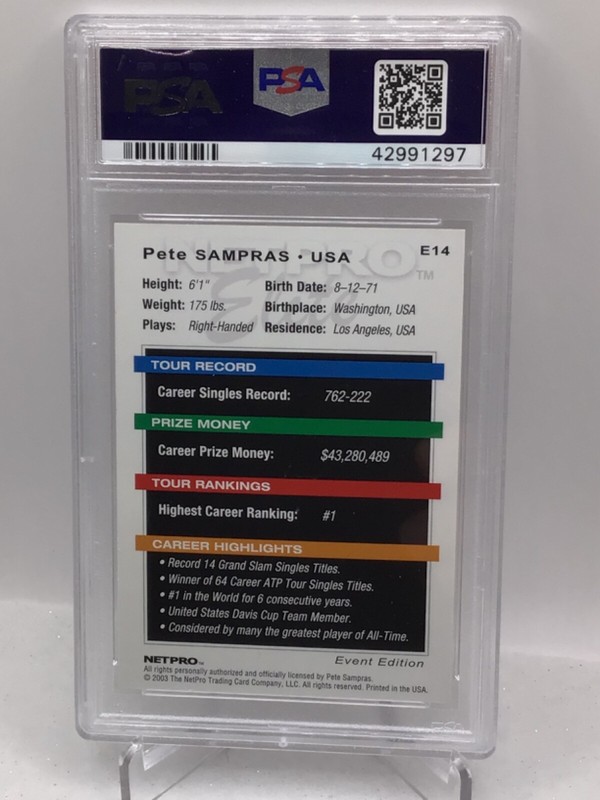 2003 Netpro Elite Event Edition #E14 Pete  Sampras PSA 10 (Top Pop) view 2