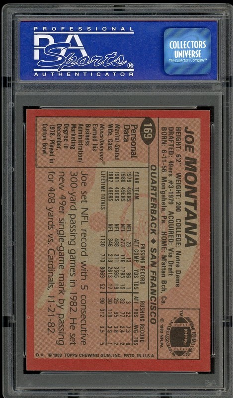 1983 Topps #169 Joe Montana - PSA 7 view 2