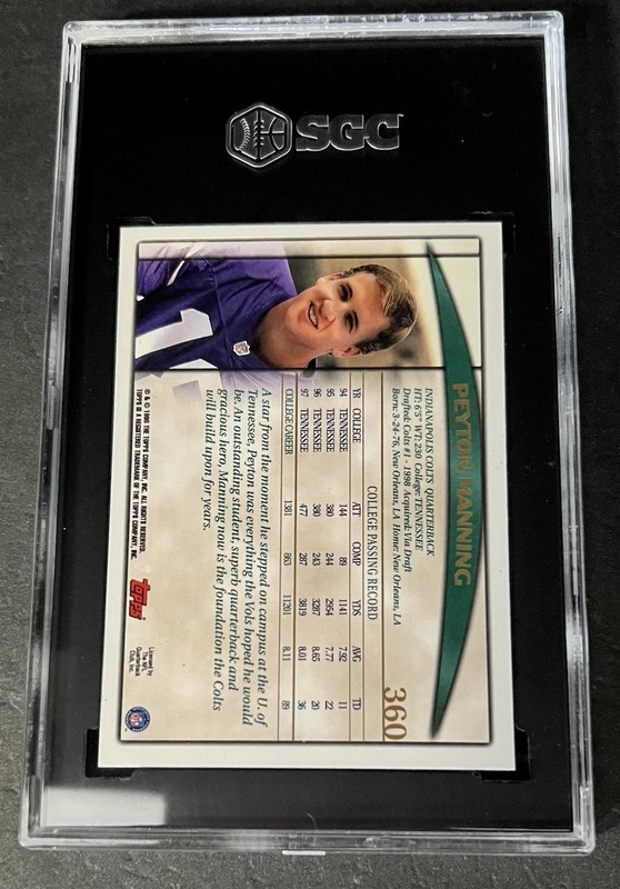 1998 Topps #360 Football Peyton Manning Colts Rookie Card RC SGC 9 view 2