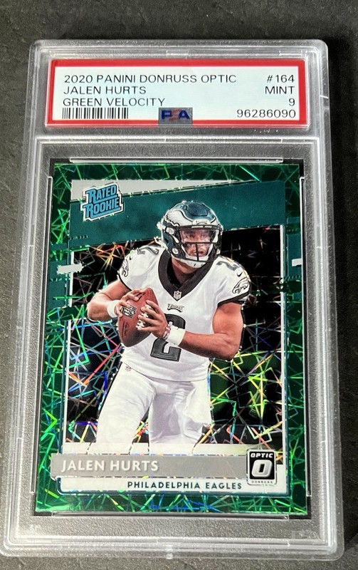 2020 Panini Donruss Optic Rated Rookies Jalen Hurts #164 Green Velocity PSA 9