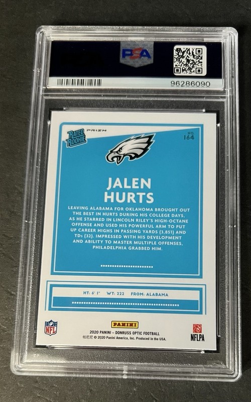 2020 Panini Donruss Optic Rated Rookies Jalen Hurts #164 Green Velocity PSA 9 view 2
