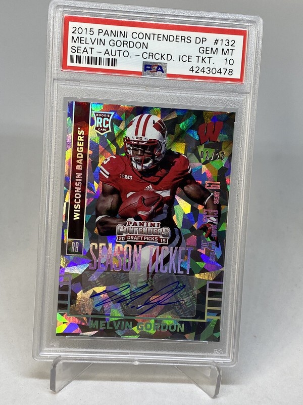 2015  Contenders Cracked Ice Melvin Gordon RC ROOKIE AUTO /23 PSA 10 GEM MT POP2 view 2
