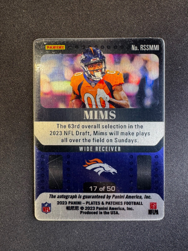 2023 Plates & Patches Marvin Mims Rookie Auto Steel Signatures #RSSMMI #d 17/50 view 2