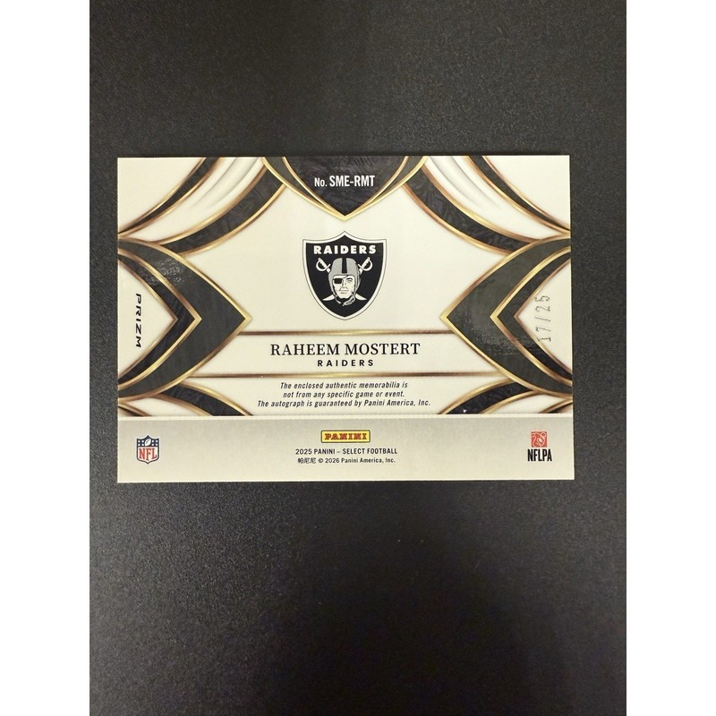 Raheem Mostert 2025 SELECT PATCH AUTOGRAPH TIE-DYE RAIDERS AUTO /25 SME-RMT view 2
