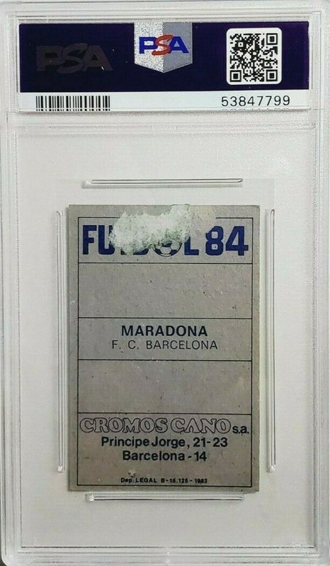 1983 Cromos Cano Futbol 84 Diego Maradona Soccer Card PSA 2 Barcelona  view 2
