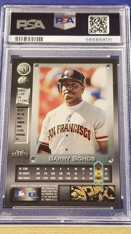Barry Bonds - 1996 Metal Universe  PSA 7  view 2