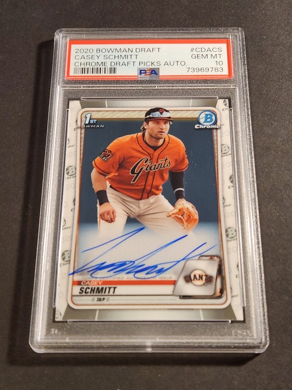 2020 Bowman Draft Chrome Casey Schmitt 1st Draft Picks Auto PSA 10 RC