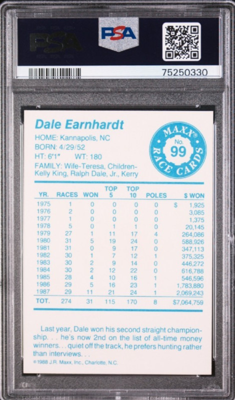 1988 Maxx #99 Dale Earnhardt 1994 Maxx Medallion Buyback /999 Rookie RC PSA 10 view 2