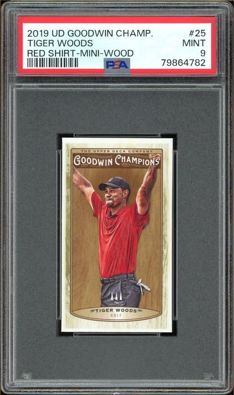 2019 UD Goodwin Champions Tiger Woods Red Lumberjack Wood Mini PSA 9 MINT | #25