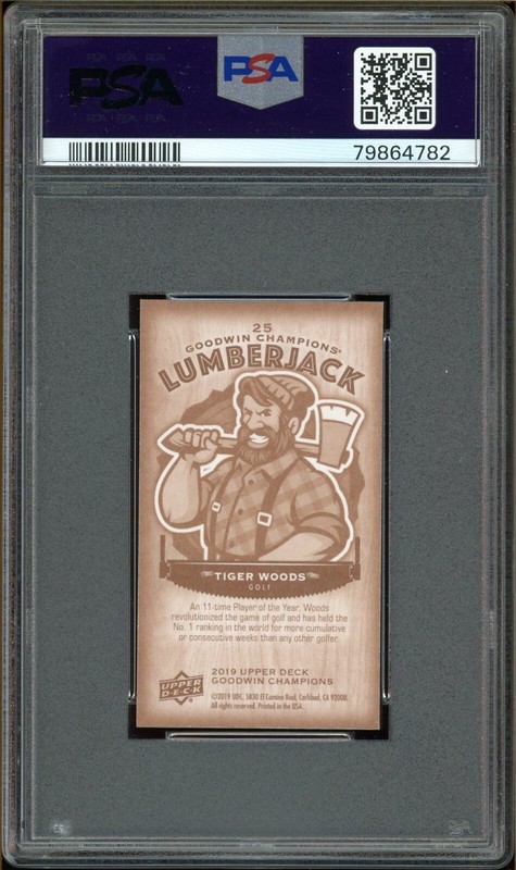 2019 UD Goodwin Champions Tiger Woods Red Lumberjack Wood Mini PSA 9 MINT | #25 view 2