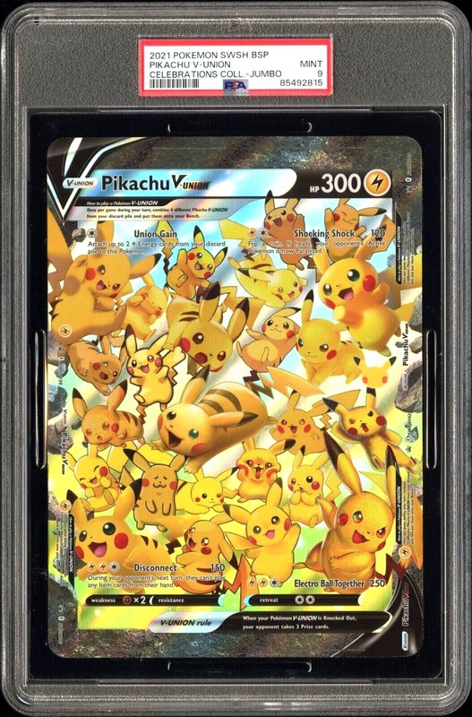 PSA 9 MINT JUMBO 2021 POKEMON SWSH BLACK STAR PROMO PIKACHU V-UNION CELEBRATIONS