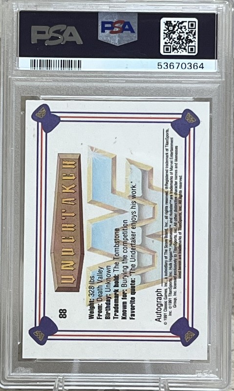 1991 Classic WWF #88 Undertaker PSA 9 Mint Wrestling  view 2
