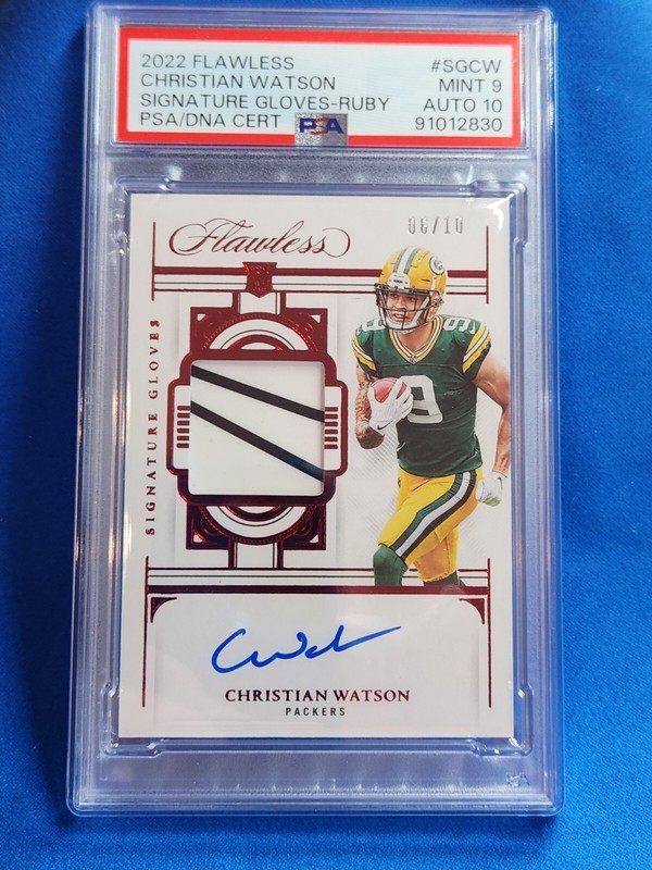 CHRISTIAN WATSON 2022 FLAWLESS SIGNATURE GLOVES SGCW RUBY PSA 9/ AUTO 10 SSP /10
