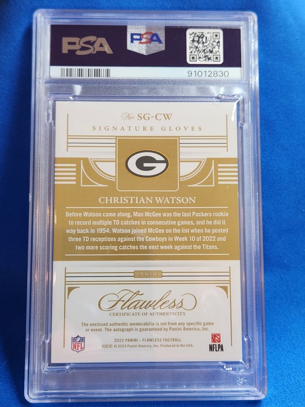 CHRISTIAN WATSON 2022 FLAWLESS SIGNATURE GLOVES SGCW RUBY PSA 9/ AUTO 10 SSP /10 view 2