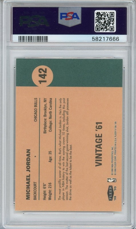1998 Fleer Tradition Vintage '61 #142 Michael Jordan PSA 8 view 2